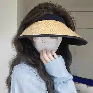 优幽兰 设计感小众百搭气质旅游空顶帽防紫外线高级感大头围显脸小遮阳帽时尚太阳帽简约韩版穿搭 聚酯纤维 防晒帽 女款