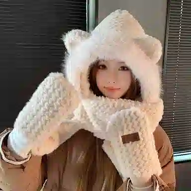 优幽兰 甜美可爱毛绒显脸小风防寒保暖护耳 涤纶 斗篷帽 女款