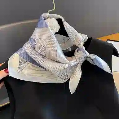 优幽兰 桑蚕丝气质百搭时尚真丝氛围感拼色小众小方巾护颈衬衣领巾实用减龄气质高级感 丝巾 女款