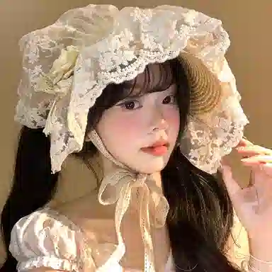 优幽兰 时尚潮流森系洛丽塔公主帽蕾丝编织防紫外线草帽法式复古遮阳显脸小田园风太阳帽子甜美 植物材料 防晒帽 女款
