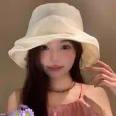 优幽兰 韩系时尚欧根纱帽子百搭高级感显脸小盆帽街头出游海边度假透气防紫外线遮阳帽 聚酯纤维 防晒帽 女款