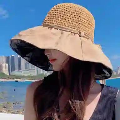 优幽兰 休闲骑车大头围实用韩版显脸小设计感旅游沙滩气质防紫外线 聚酯纤维 渔夫帽遮阳帽 女款