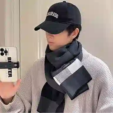 优幽兰 秋冬季经典格子撞色设计感学生百搭时尚防风防寒仿羊绒护脖子韩系高级感围脖脖套 绒线围巾 男女同款情侣款