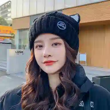 优幽兰 显脸小猫耳针织 加厚 保暖包头 护耳高级感 绒线帽 女款