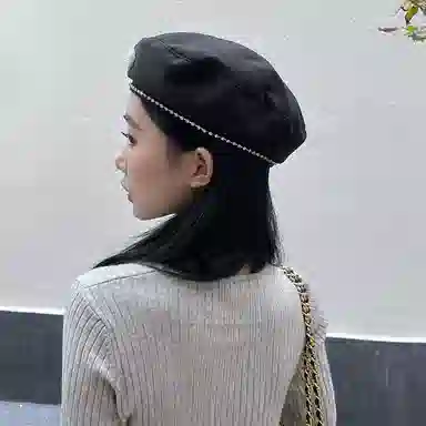 优幽兰 韩版显脸小爱心装饰防风防寒英伦加厚保暖 贝雷帽 女款