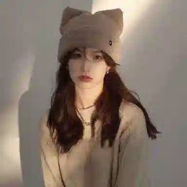 优幽兰 时尚百搭高级感加绒加厚毛绒帽韩系甜美可爱大头围显脸小毛线针织帽日系休闲简约纯色护耳保暖 聚酯纤维 绒线帽 女款