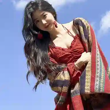 优幽兰 时尚百搭小众波西米亚风红色旅游女外搭复古民族风氛围感撞色西藏云南拍照披风斗篷空调房办公室保暖 披肩 女款