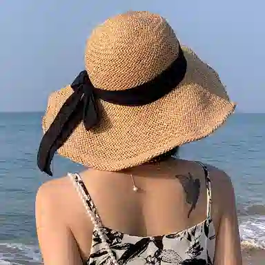 优幽兰 出游系带精致显脸小洋气赫本风海边防紫外线可折叠 聚酯纤维 防晒帽 女款