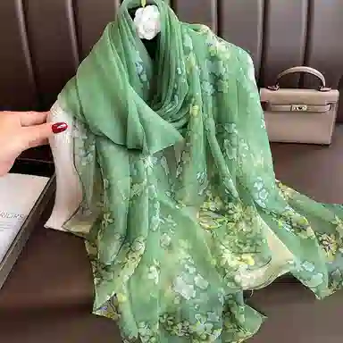 优幽兰 时尚洋气碎花丝巾四季通用围脖护颈百搭气质防晒纱巾海边沙滩披肩围巾两用夏季薄款外搭 优柔纱 女款