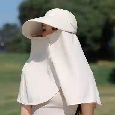 优幽兰 时尚百搭大帽檐遮阳帽小众设计感面罩护颈披肩一体夏季户外出行骑车防紫外线透气遮全脸太阳帽子 锦纶 防晒帽 女款