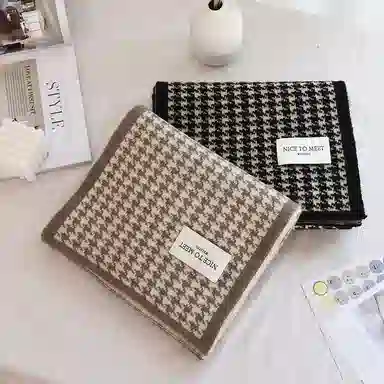 优幽兰 秋冬百搭时尚千鸟格 简约加厚防风防寒保暖小众 绒线围巾 男女同款情侣款 礼物