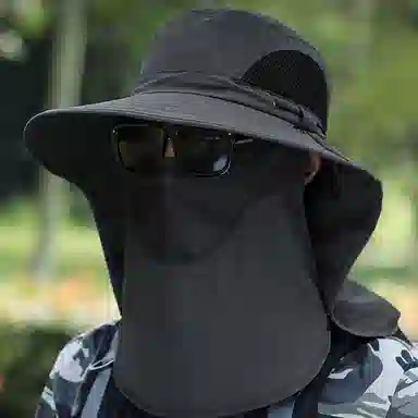 优幽兰 夏季出游遮阳户外钓鱼遮脸大檐显脸小全方位面罩帽子一体 锦纶 防晒帽 男女同款情侣款