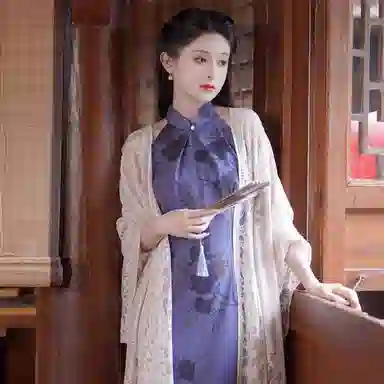 优幽兰 时尚百搭米色镂空流苏配旗袍披风外搭薄款超仙气质斗篷古风高级感开衫防晒衫 蕾丝 披肩 女款