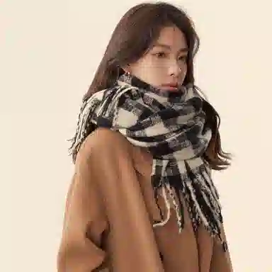 优幽兰 学生加厚护脖子防风保暖休闲小众高级感 绒线围巾 女款