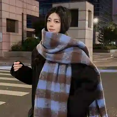 优幽兰 蓬松两用保暖加厚小众 绒线围巾 男女同款情侣款