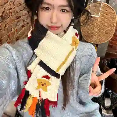 优幽兰 时尚潮流高级感彩色流苏针织冬季保暖百搭小众设计感撞色条纹学生可爱少女心穿搭 腈纶 绒线围巾 女款