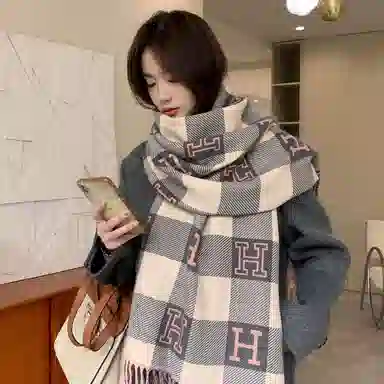 优幽兰 韩系美拉德格子加厚英伦风女百搭高级感秋冬季保暖拼色流苏围脖学生复古氛围感穿搭 聚酯纤维 绒线围巾 女款