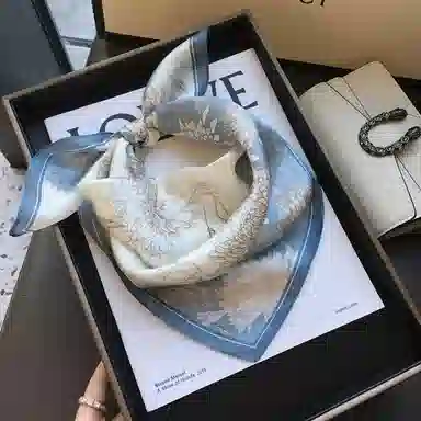 优幽兰 韩版高级感小香风优雅繁花小众设计感精致时尚百搭简约个性气质轻奢清新淡雅 桑蚕丝 丝巾 女款