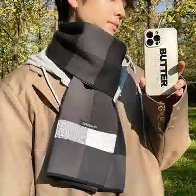 优幽兰 秋冬季经典格子撞色设计感学生百搭时尚防风防寒仿羊绒护脖子韩系高级感围脖脖套 绒线围巾 男女同款情侣款