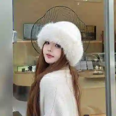 优幽兰 韩版氛围感显脸小蒙古帽百搭时尚秋冬季防寒东北保暖盆帽素颜遮脸高级感气质护耳毛绒帽 聚酯纤维 渔夫帽 女款