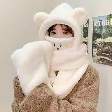 优幽兰 一体式毛绒加厚防风防寒针织保暖高级感休闲 斗篷帽 女款