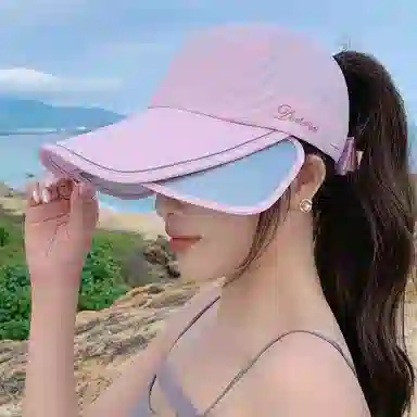 优幽兰 防紫外线休闲简约加大帽檐薄款伸缩户外运动透气速干可扎马尾 聚酯纤维 防晒帽 女款