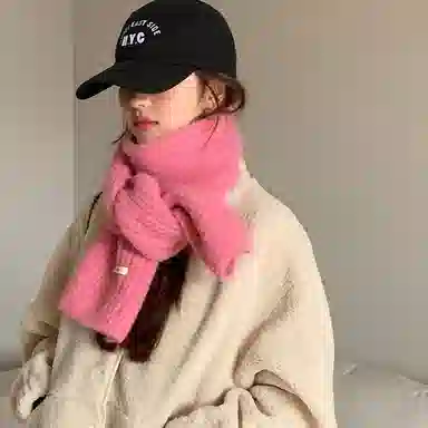 优幽兰 韩系氛围感保暖毛线针织软糯粉色时尚百搭纯色高级感秋冬季护颈防寒学生可爱闺蜜穿搭 聚酯纤维 绒线围巾 女款