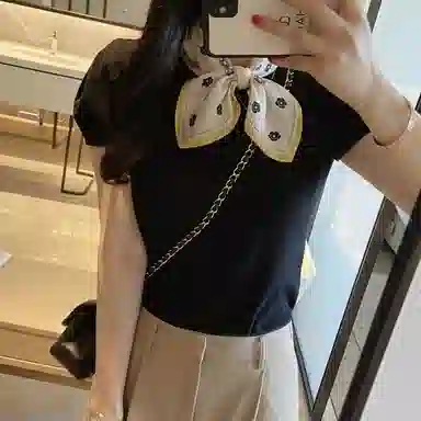 优幽兰 优雅气质高级感小香风山茶花装饰韩版百搭职业时尚洋气配西装连衣裙 丝巾 女款