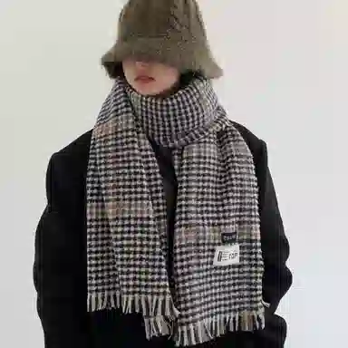 优幽兰 千鸟格 护脖 防风防寒保暖 高级感 绒线围巾 女款