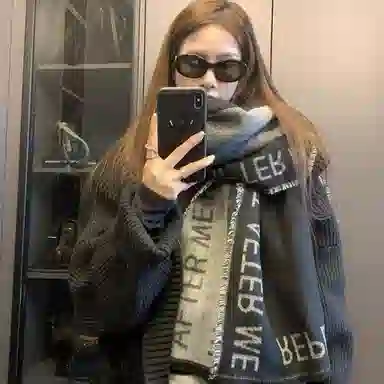优幽兰 时尚百搭高级感字母小众设计感日系暗黑清冷风秋冬季加厚保暖学生韩系氛围感穿搭 绒线围巾 男女同款情侣款