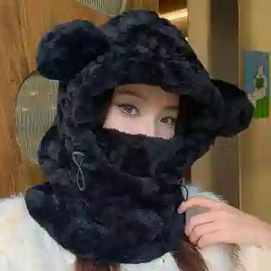 优幽兰 韩系甜美可爱显脸小骑车小众高级感防风防寒护耳加厚保暖一体 聚酯纤维 帽子 女款