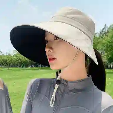 优幽兰 时尚简约高级感大帽檐显脸小黑胶遮阳帽夏季百搭出游防紫外线防风太阳帽 锦纶 防晒帽 女款