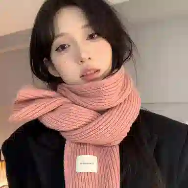 优幽兰 韩版百搭秋冬季保暖加厚粉色毛线针织短 时尚潮流纯色高级感甜美可爱穿搭 腈纶 绒线围巾 女款