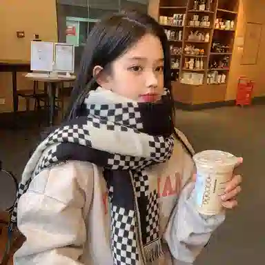 优幽兰 拼色格子 加厚 保暖护脖 防风防寒 高级感 绒线围巾 男女同款情侣款