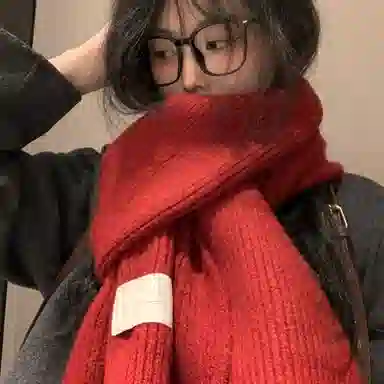 优幽兰 时尚潮流氛围感红色毛线针织百搭韩版高级感加厚保暖休闲穿搭 绒线围巾 女款