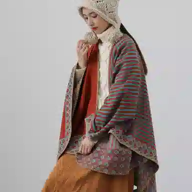 优幽兰 秋冬季百搭时尚斗篷针织简约潮 多用途披风防风防寒保暖民族风旅行穿搭 披肩 女款