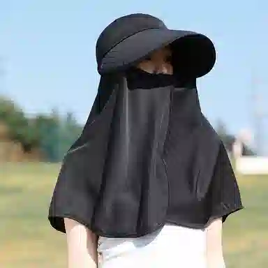 优幽兰 时尚百搭大帽檐遮阳帽小众设计感面罩护颈披肩一体夏季户外出行骑车防紫外线透气遮全脸太阳帽子 锦纶 防晒帽 女款