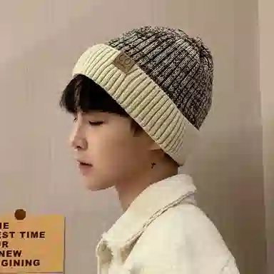 优幽兰 韩版显脸小堆堆帽百搭休闲时尚毛线 棉涤 绒线帽 男女同款情侣款