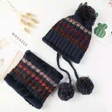 优幽兰 百搭时尚毛线帽围脖两件套韩版显脸小针织帽大头围东北加绒加厚冷帽防保暖包头帽护耳高级感穿搭 绒线帽 女款