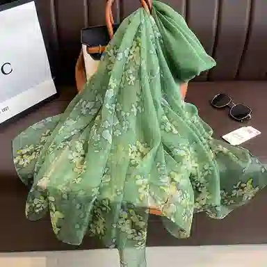 优幽兰 时尚洋气碎花丝巾四季通用围脖护颈百搭气质防晒纱巾海边沙滩披肩围巾两用夏季薄款外搭 优柔纱 女款