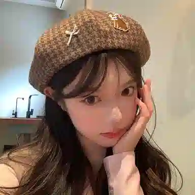 优幽兰 高级感小众千鸟格韩版显脸小八角帽大头围设计感加厚冷帽防风防寒保暖护耳 甜美可爱 贝雷帽 女款