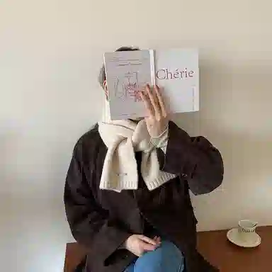 优幽兰 韩系文艺氛围感纯色针织加厚保暖女高中生秋冬季时尚百搭高级感防寒简约休闲潮流穿搭 绒线围巾 女款