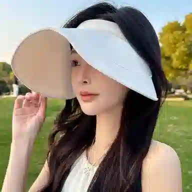 优幽兰 韩版防紫外线遮阳遮脸出游显脸小大帽檐贝壳透气舒适空顶可折叠蛋卷 聚酯纤维 防晒帽 女款