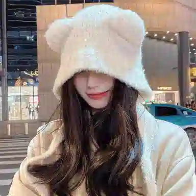 优幽兰 显脸小防风防寒加厚保暖可爱护耳高级感小众 聚酯纤维 绒线帽 女款