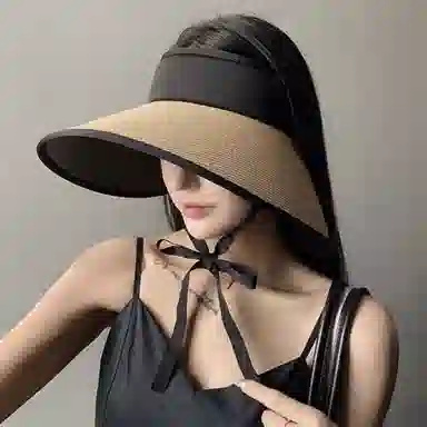 优幽兰 时尚百搭小众设计感草帽透气空顶帽女简约高级感大帽檐显脸小遮阳帽户外出行骑车防紫外太阳帽素颜遮脸 聚酯纤维 防晒帽 女款
