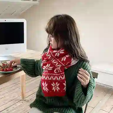 优幽兰 复古红色护脖子防风防寒保暖休闲小众氛围感 绒线围巾 女款