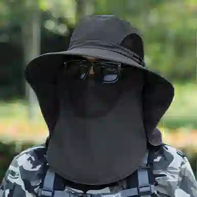 优幽兰 夏季出游遮阳户外钓鱼遮脸大檐显脸小全方位面罩帽子一体 锦纶 防晒帽 男女同款情侣款