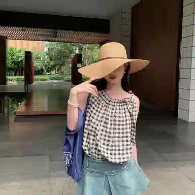 优幽兰 百搭休闲高级感遮阳草帽夏时尚潮流甜美气质海边度假大帽檐显脸小防紫外线太阳帽子打卡拍照必备 草编 防晒帽 女款