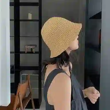 优幽兰 夏季出游精致简约显脸小洋气百搭透气海边防紫外线少女编织小清新 聚酯纤维 防晒帽 女款