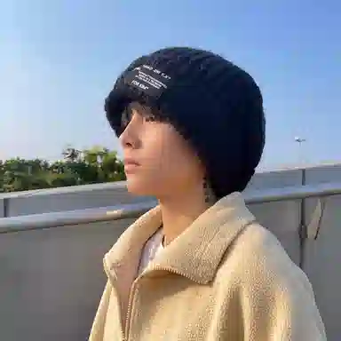 优幽兰 休闲简约纯色高级感潮保暖百搭显脸小韩版潮流宽松大头围帽子 聚酯纤维 绒线帽 男女同款情侣款